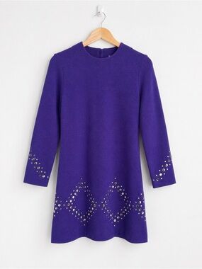 Vintage 1960s Mod Wool Go-Go Studded Mini Dress - Size S